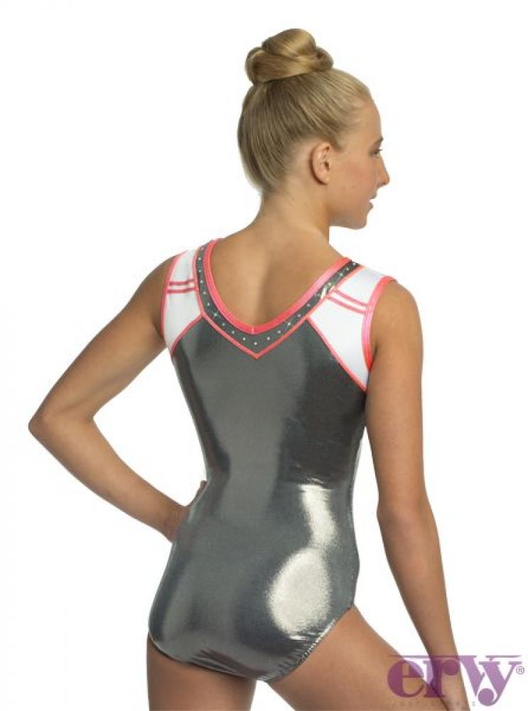 Ervy Turnanzug Addison ohne Arm in Graphit mit Strass am Hals von hinten